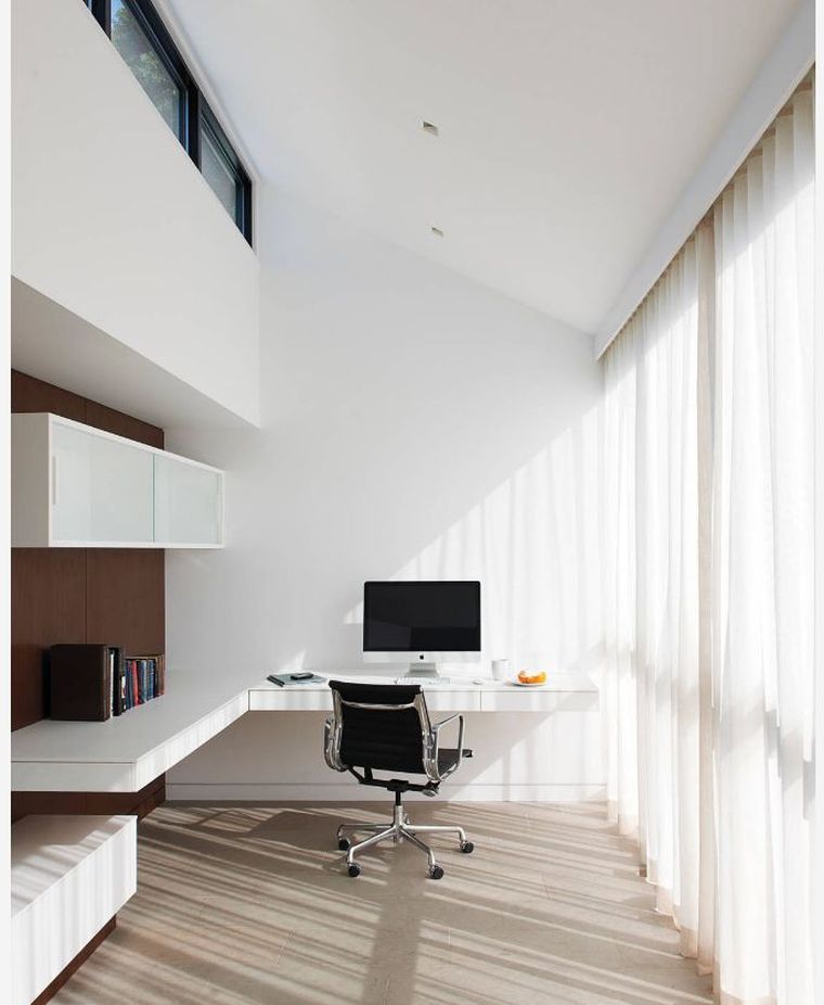 bureau suspendu blanc decoration espace travail design moderne