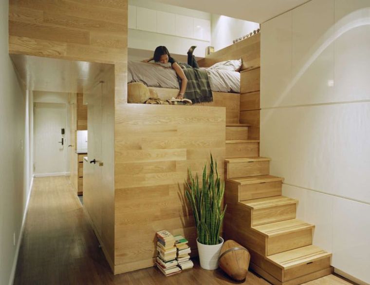 escalier gain de place lit mezzanine amenagement petit appartement