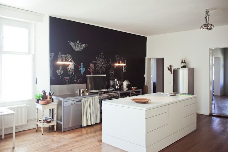 idee decoration cuisine blanche inox ardoise meuble ilot moderne blanc