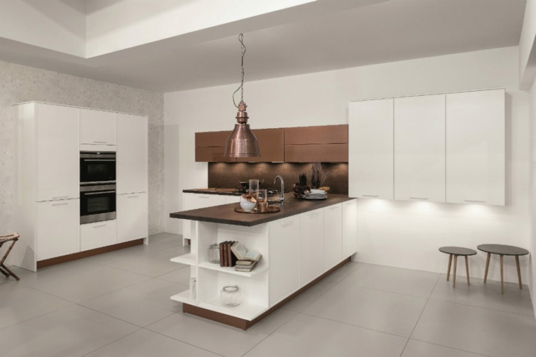 etagere ilot cuisine moderne cuisine blanche et bois