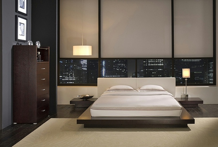 lit au sol chambre moderne vue sur gratte-ciel