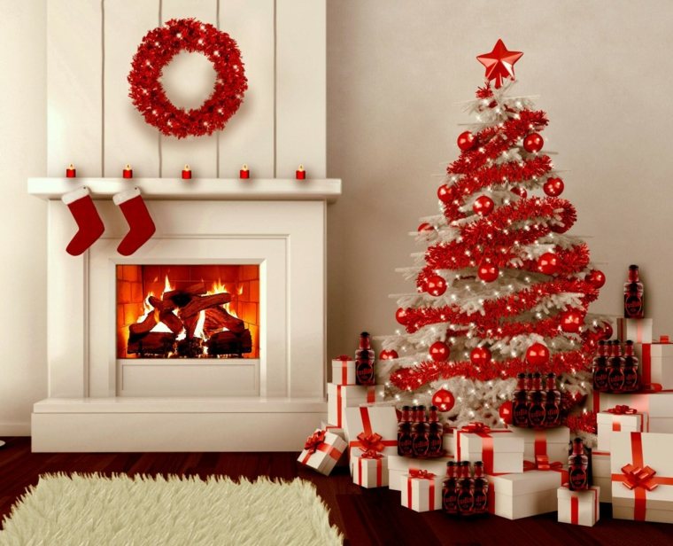 moderne cheminee decoration noel sapin cadeaux