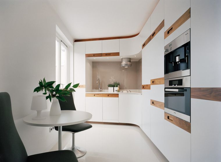 peinture pour cuisine blanche accents bois dosseret design moderne petit espace