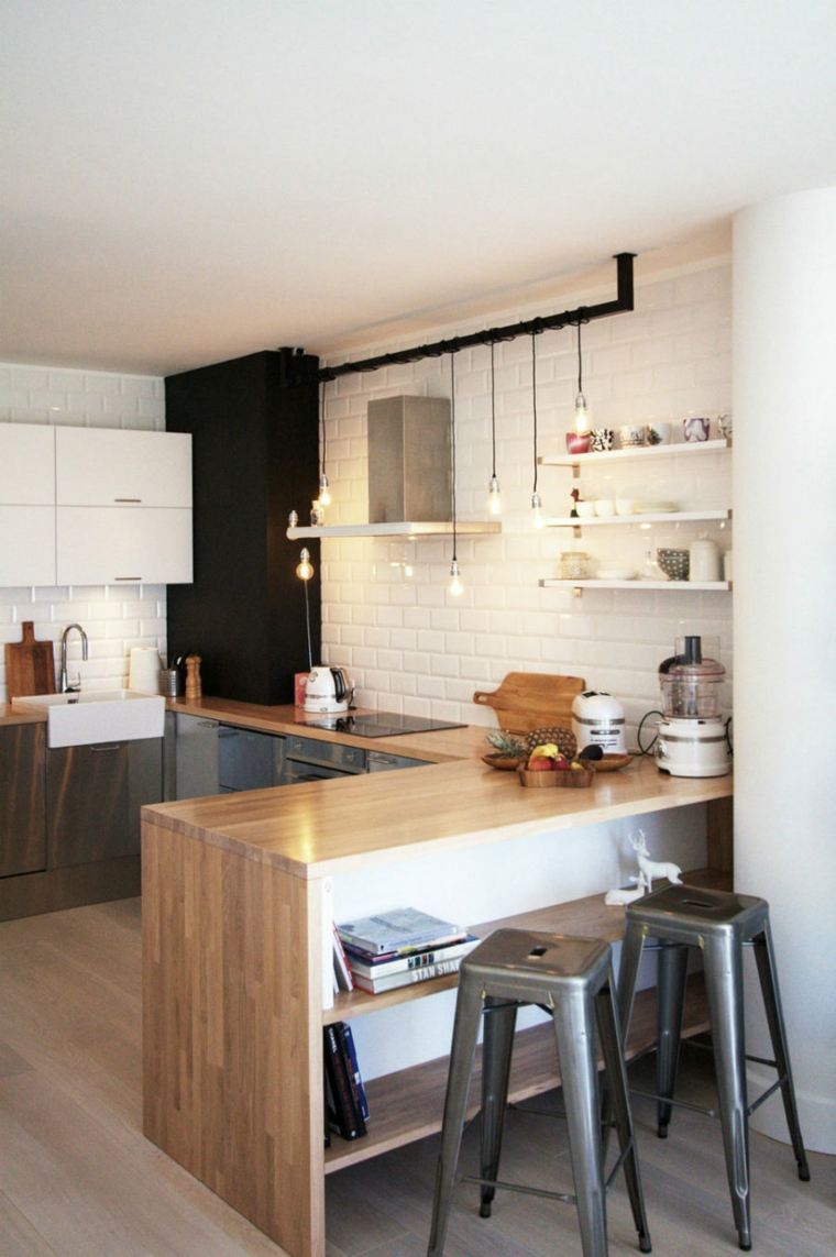 exemple ilot peninsule bois image petite cuisine appartement studio moderne