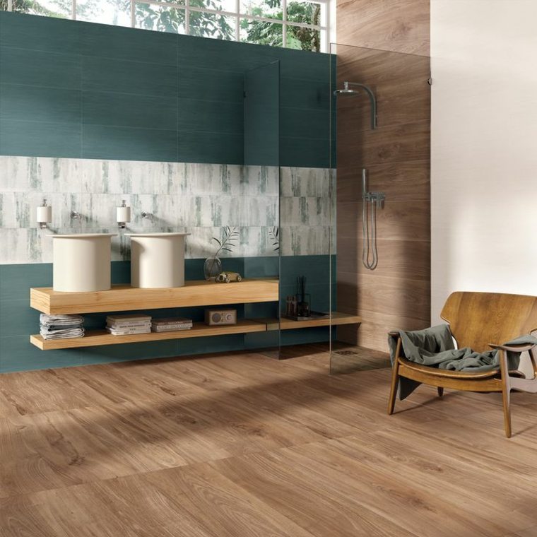 design salle de bain idée moderne parquet bois vasque