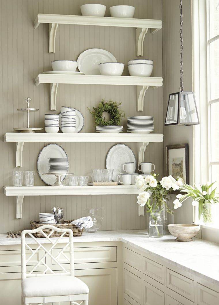 meuble rangement cuisine cottage anglais etagere design shabby chic blanc