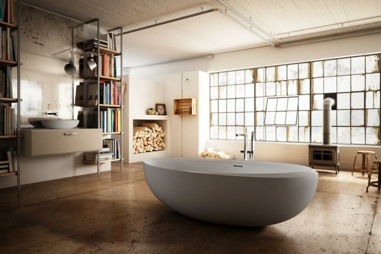 salle de bain style industriel baignoire blanche idée design