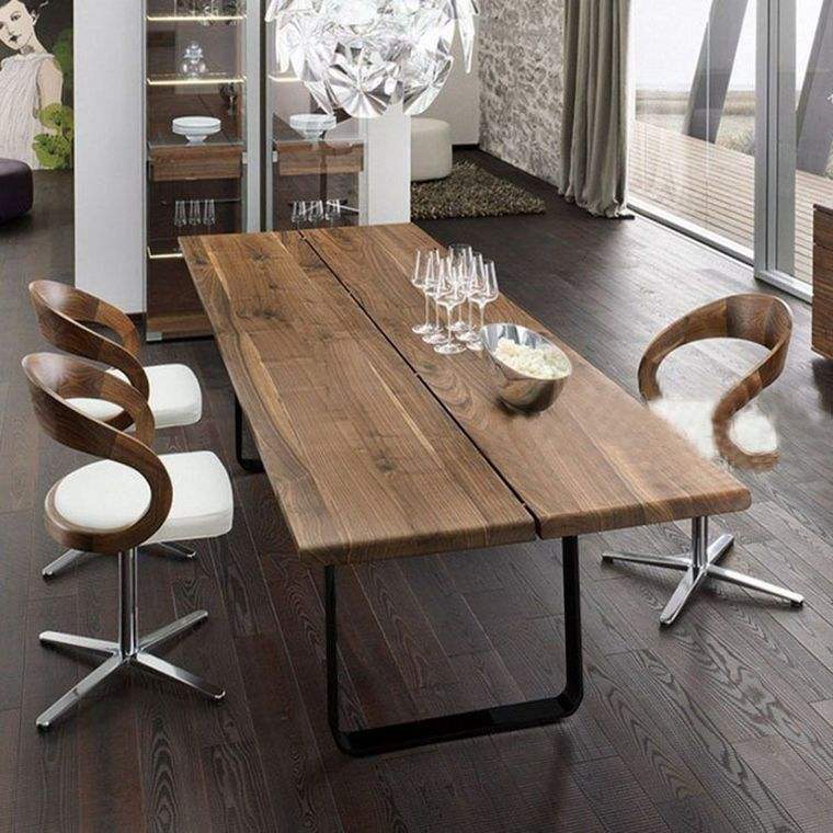 table bois plateau pietement metal salle a manger design contemporain