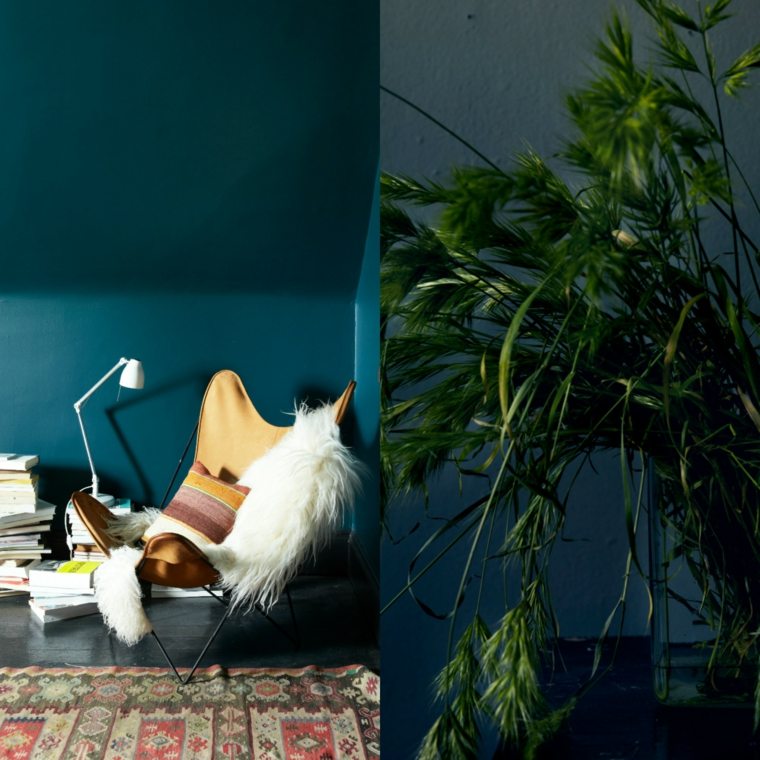tendance couleur salon peinture murs idée fauteuil cuir plante déco