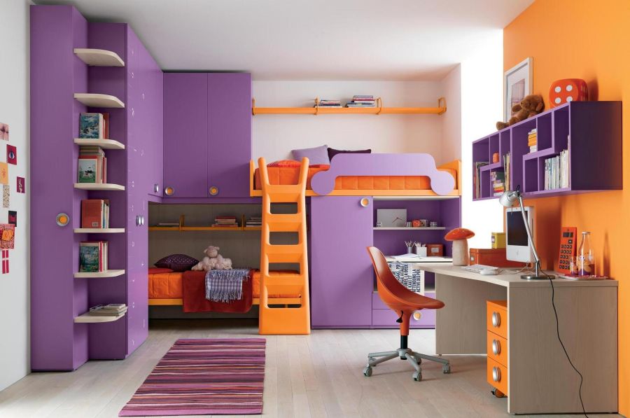chambre design enfant orange rose