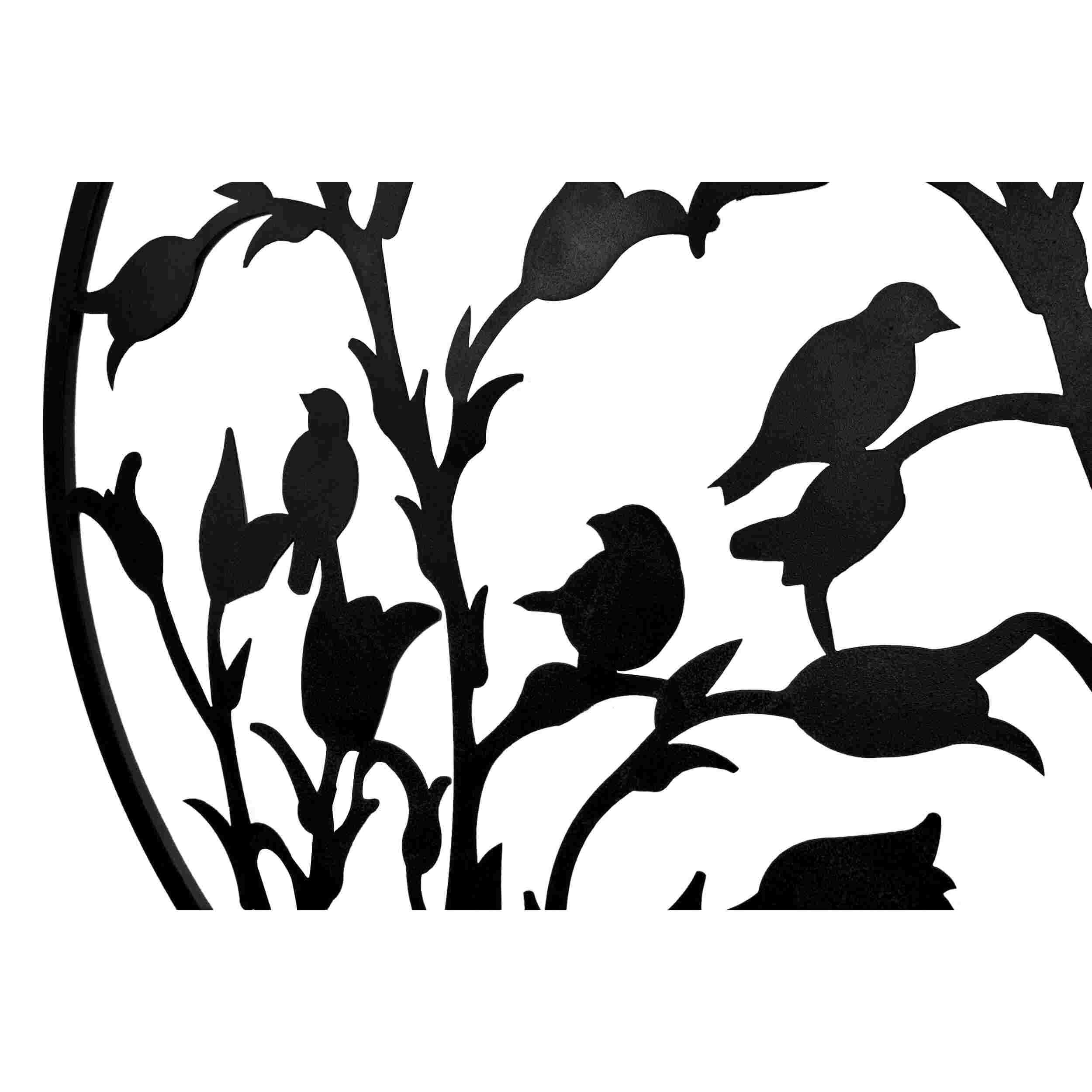 deco murale en metal oiseaux et fleurs noir