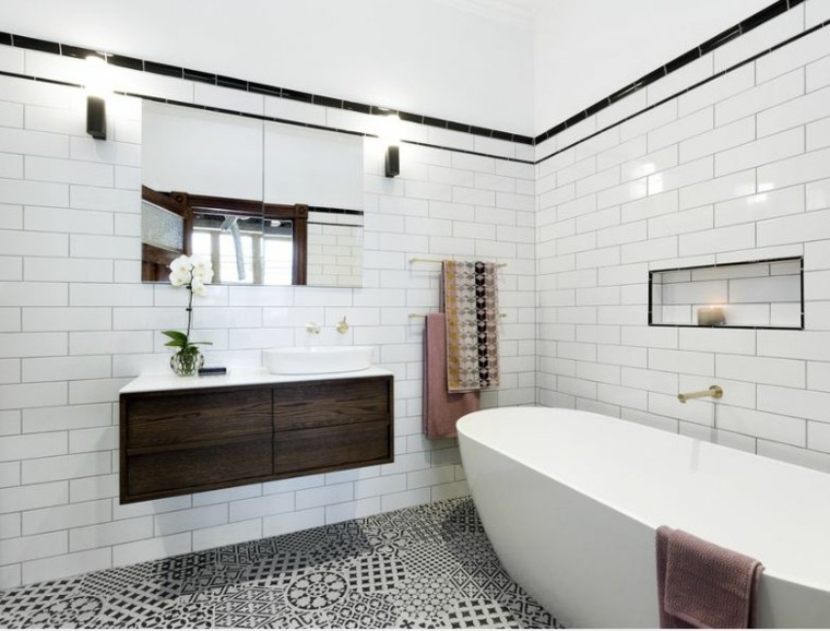 deco moderne de salle de bain design listel noir carrelage sol