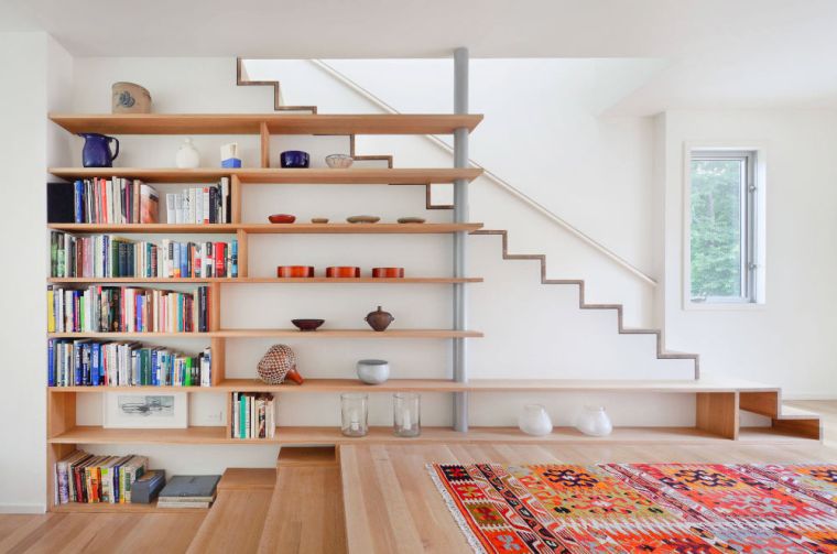 escalier bibliothèque design blanc mobilier bois etagere rangement de livres