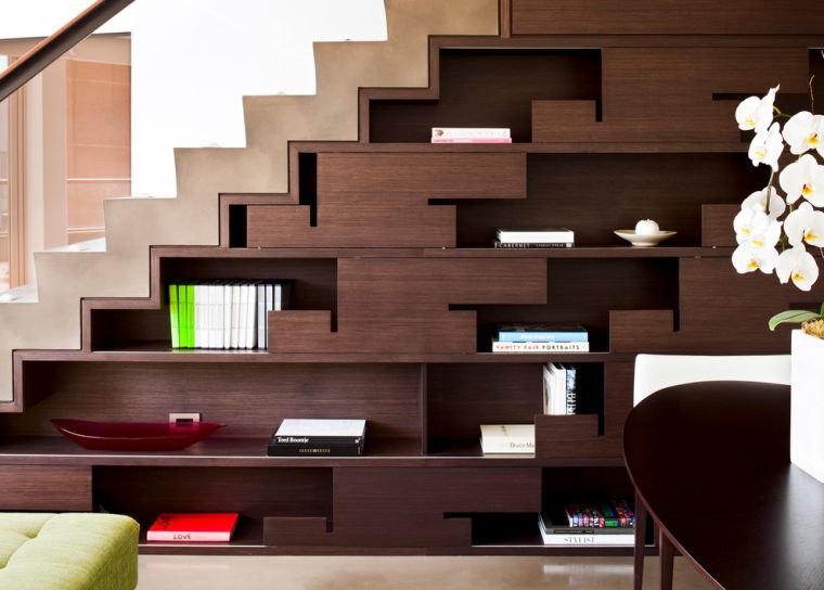 escalier bibliothèque design bibliotheque bois etageres suspendues