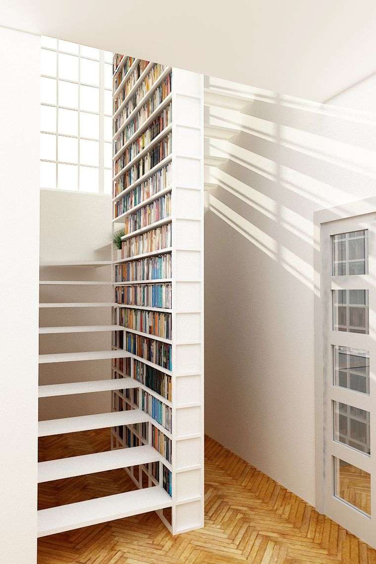 escalier bibliothèque design interieur petite bibliotheque moderne idee decoration cage escalier