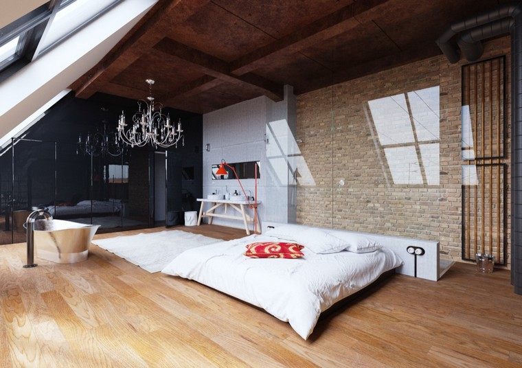 design intérieur contemporain chambre à coucher lit parquet bois
