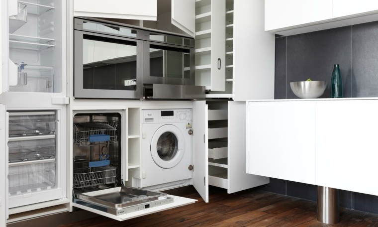 meuble machine à laver intégrée cuisine cache lave linge porte blanche