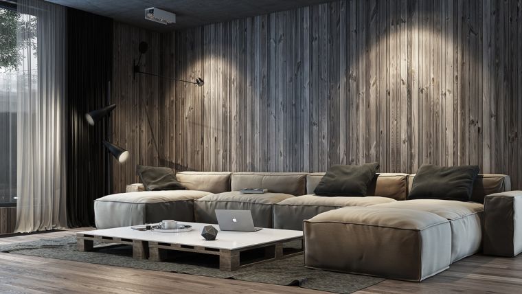 parements muraux bois gris idee de decoration naturelle salon contemporain