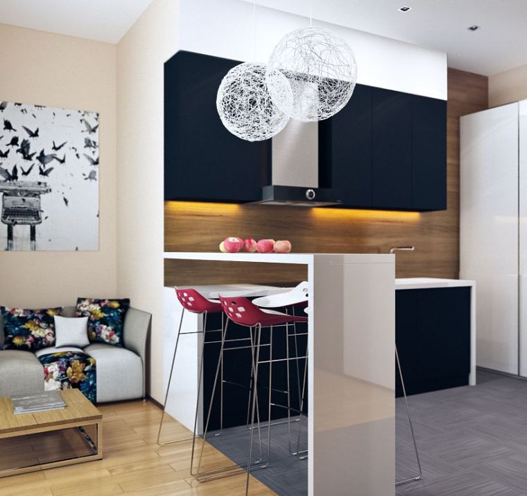 deco kitchenette avec bar moderne decoration mobilier blanc et noir