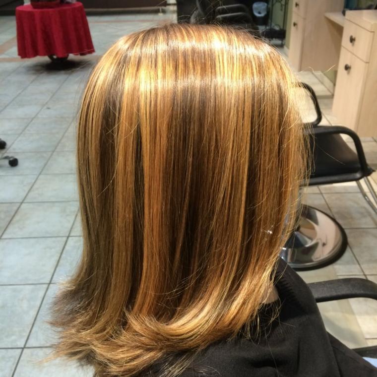 balayage sur cheveux chatain reflets or cuivre