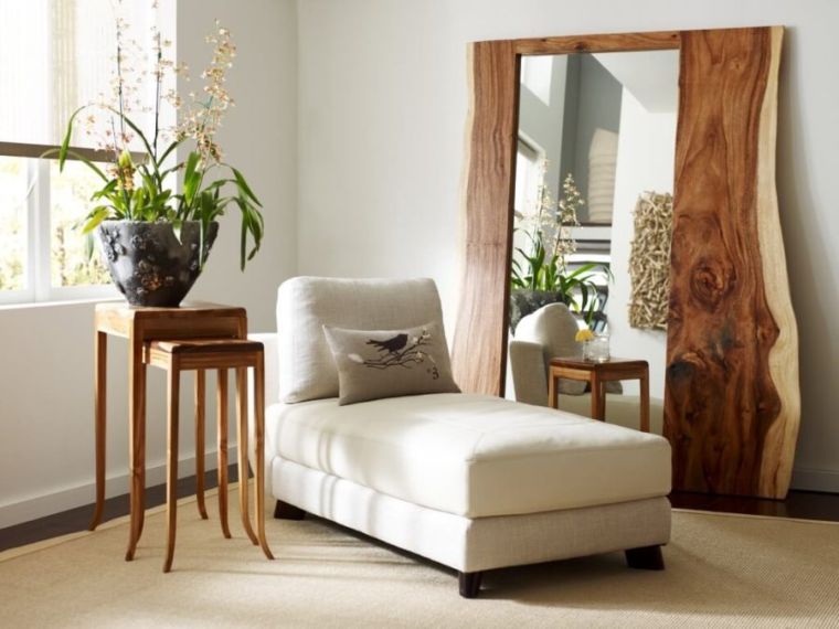 cadre miroir bois design chambre adulte sofa coin lecture photo