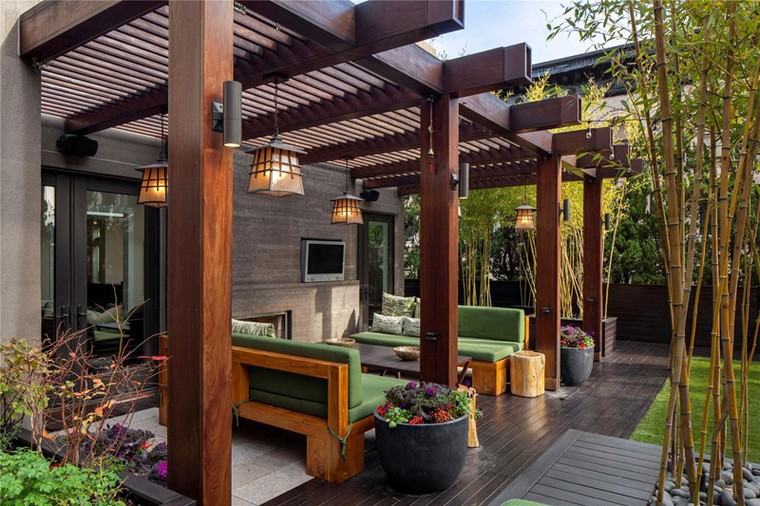 idée revêtement terrasse bois pergola idée mobilier jardin coussins moderne tendance idées