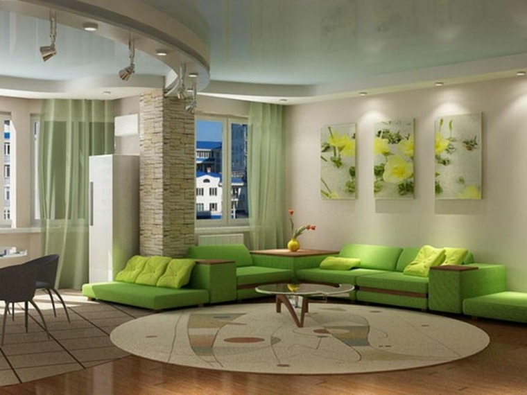 deco peinture meubles verts salon vaste spacieux