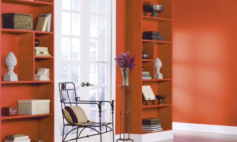 deco peinture rouge orange murs intérieurs salon
