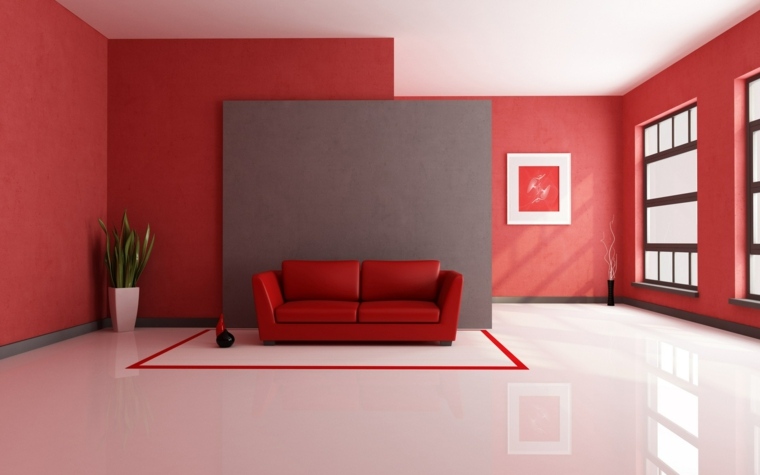 deco peinture salon murs rouges style minimaliste
