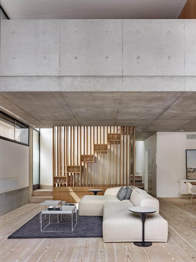 escalier bois design moderne intérieur plafond béton tendance