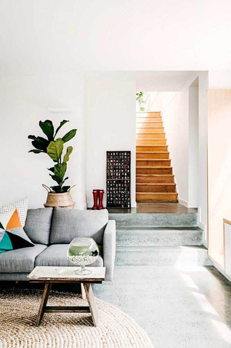 escalier moderne sol bois beton interieur modele deco entree maison