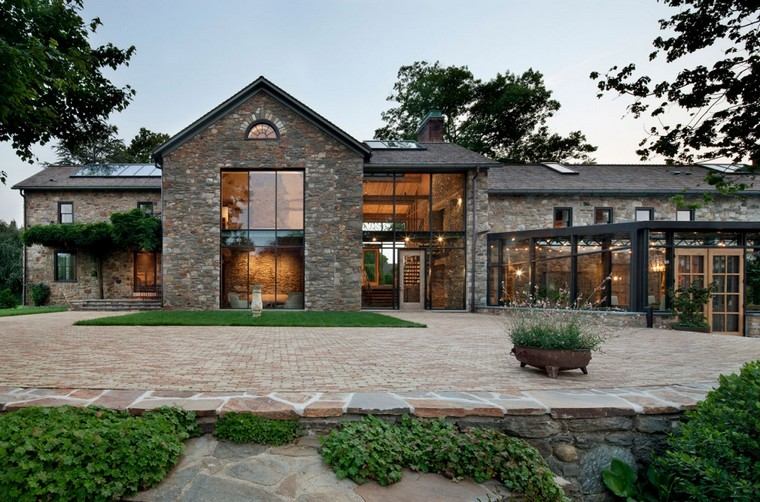 terrasse bois et pierre extérieur maison revêtement sol idée