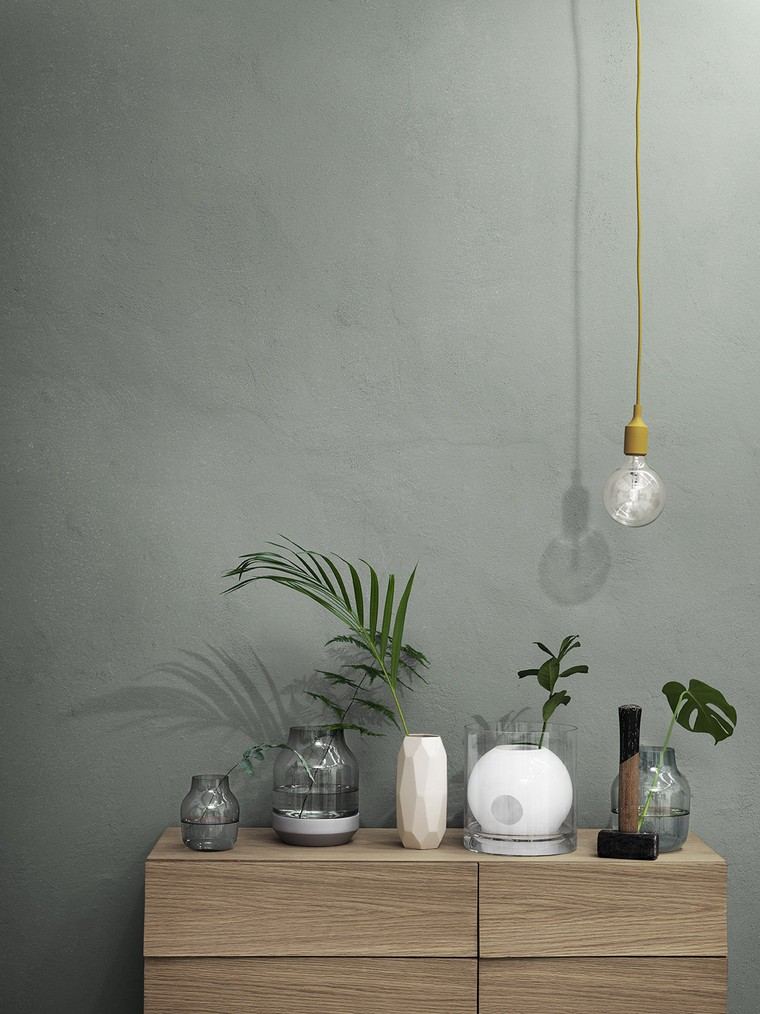 intérieur idée meuble bois luminaire suspendu vases déco intérieur