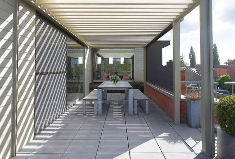 pergola adossée mur decoration terrasse modele design contemporain 