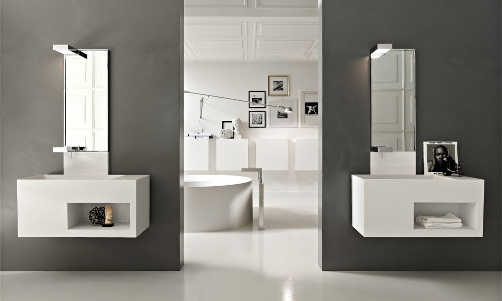 salle de bain cabinets deco baignoire blanc gris