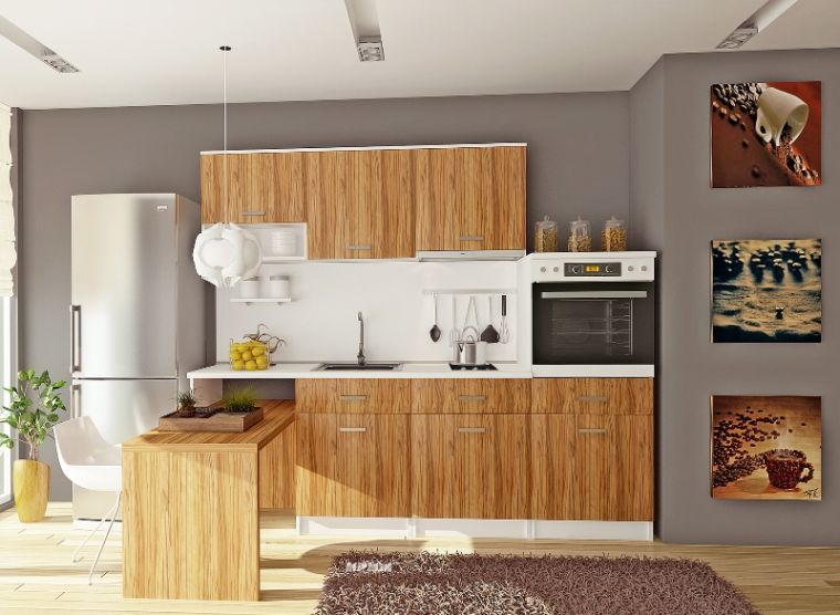 cuisine bois brut blanc-meuble-moderne-decoration-petit-espace