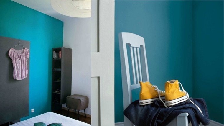déco chambre bleu canard idée peinture mur déco chaise bois blanche