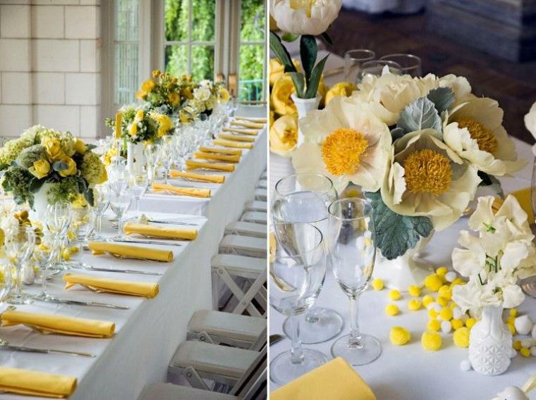 deco-mariage-a-faire-soi-meme-fleurs-jaunes-hortensias-serviettes-jaunes