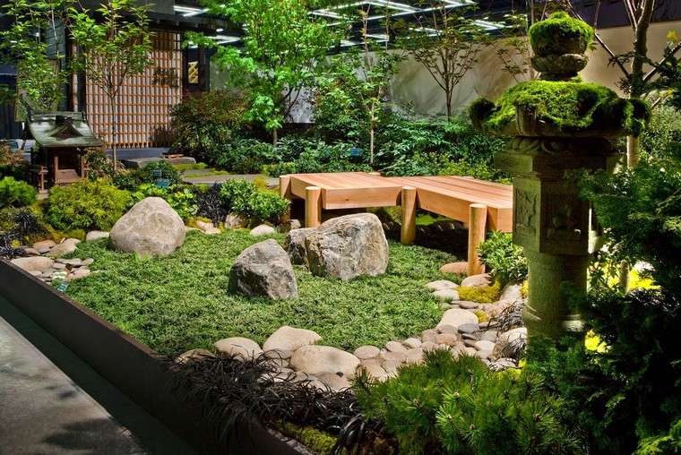 grand jardin japonais idée banc bois