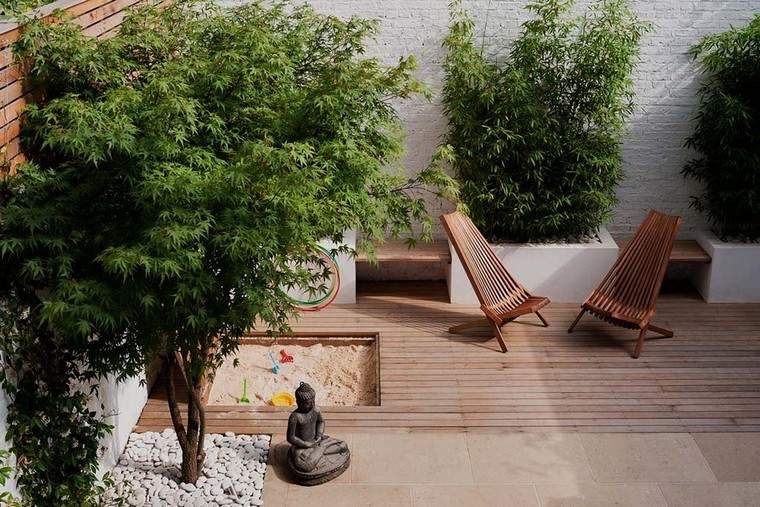 jardin zen idée extérieur tendance revêtement bois