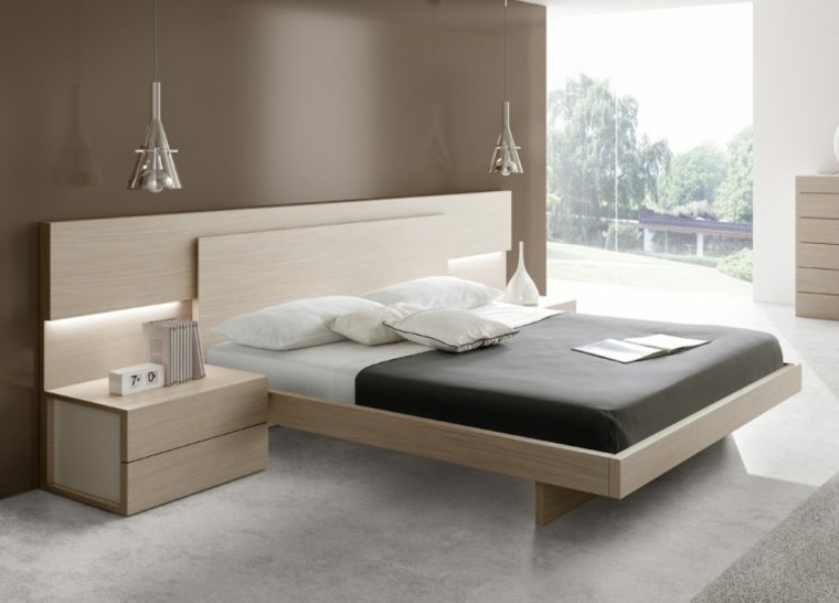 lit moderne bois beige design simple