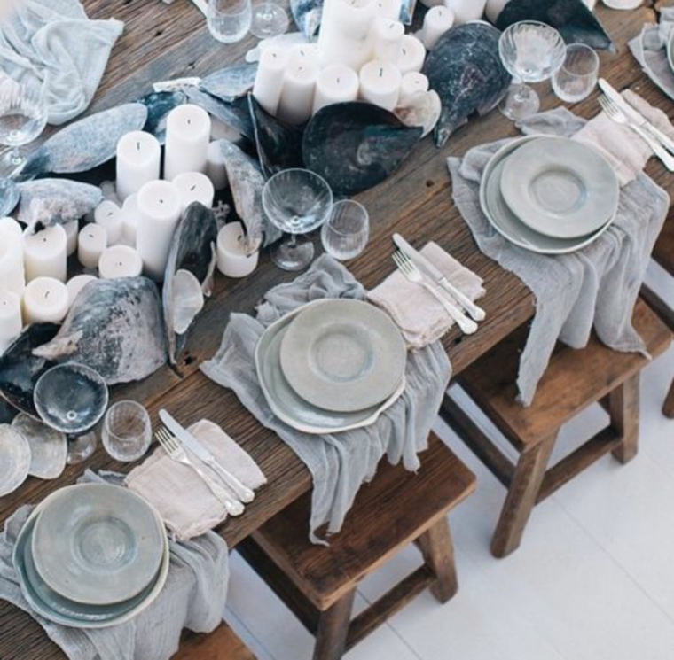 mariage theme bleu-decoration-coquillages-bleu