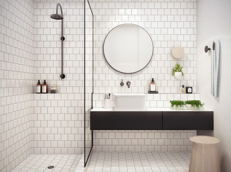 miroir salle de bain vasque idée carrelage mur cabine douche