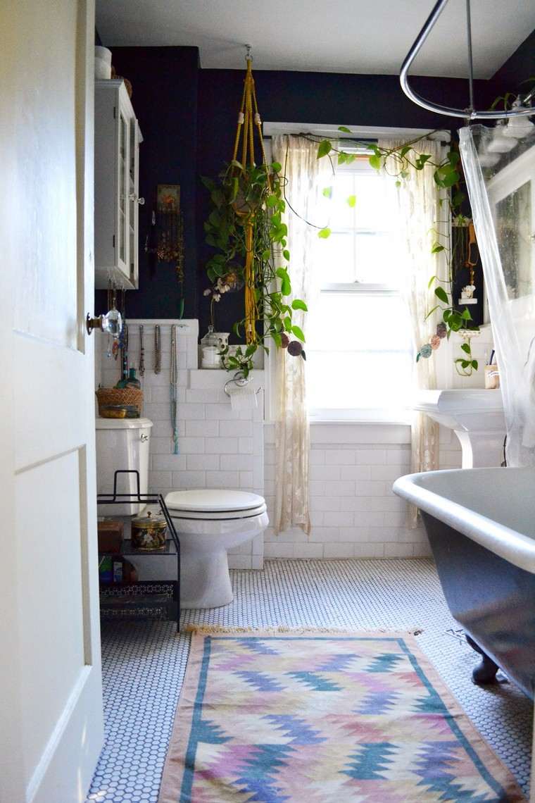 déco plantes intérieur nature salle de bain tapis de sol baignoire