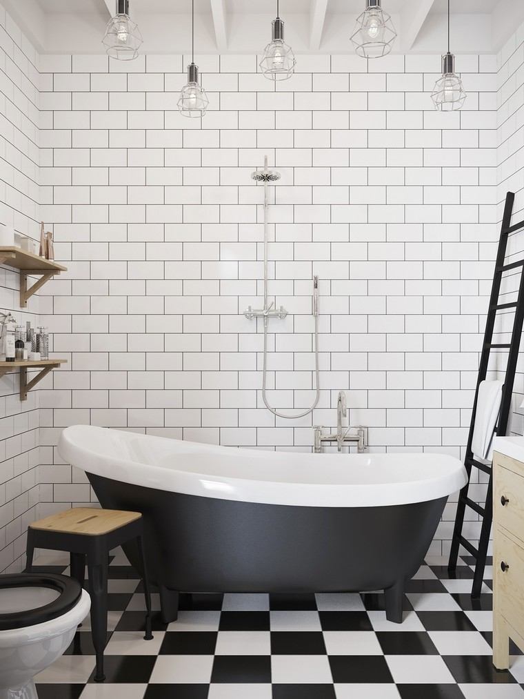 salle de bain tendance blanc noir idée baignoire tendance 