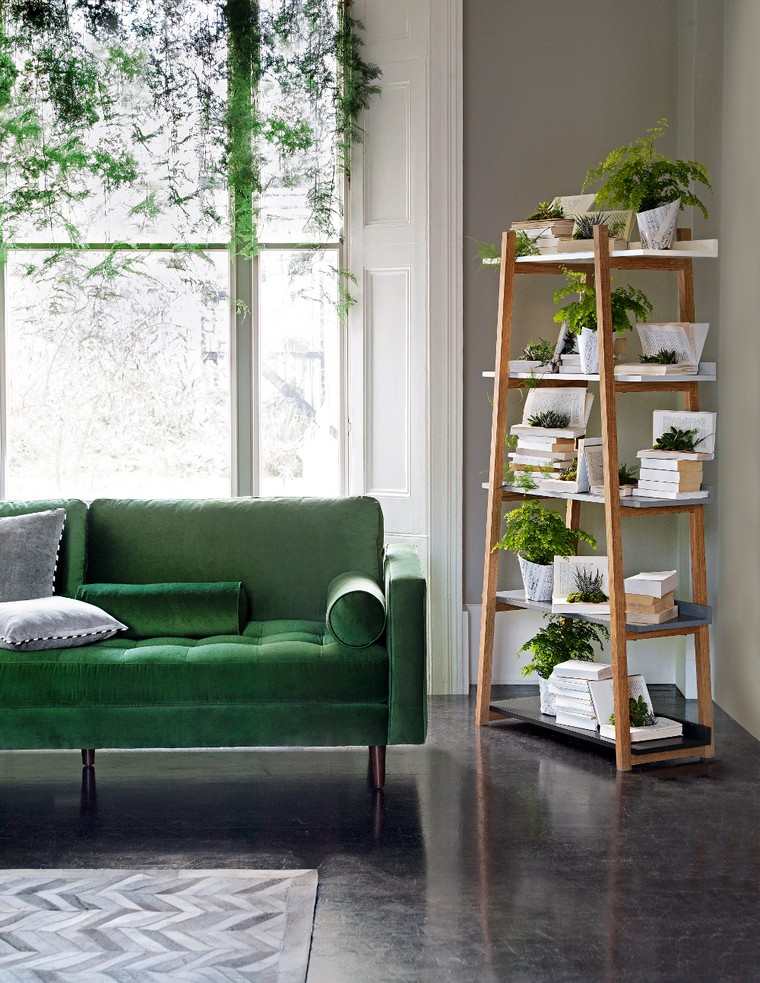 intérieur déco plantes couleur pantone mur végétaux canapé velours