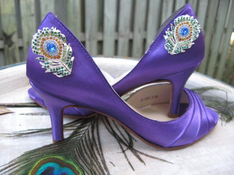 mariage plume de paon chaussures-violet-ornement