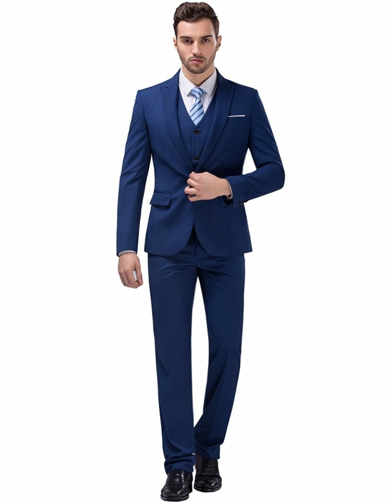 tenue mariage homme costume-bleu-cravate-raye-bleue