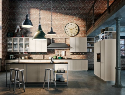 cuisine italienne moderne-design-industriel-mur-brique-snaidero