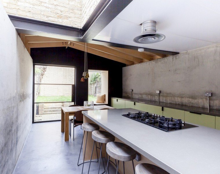 cuisines ouvertes design espace moderne ilot de cuisine sol béton